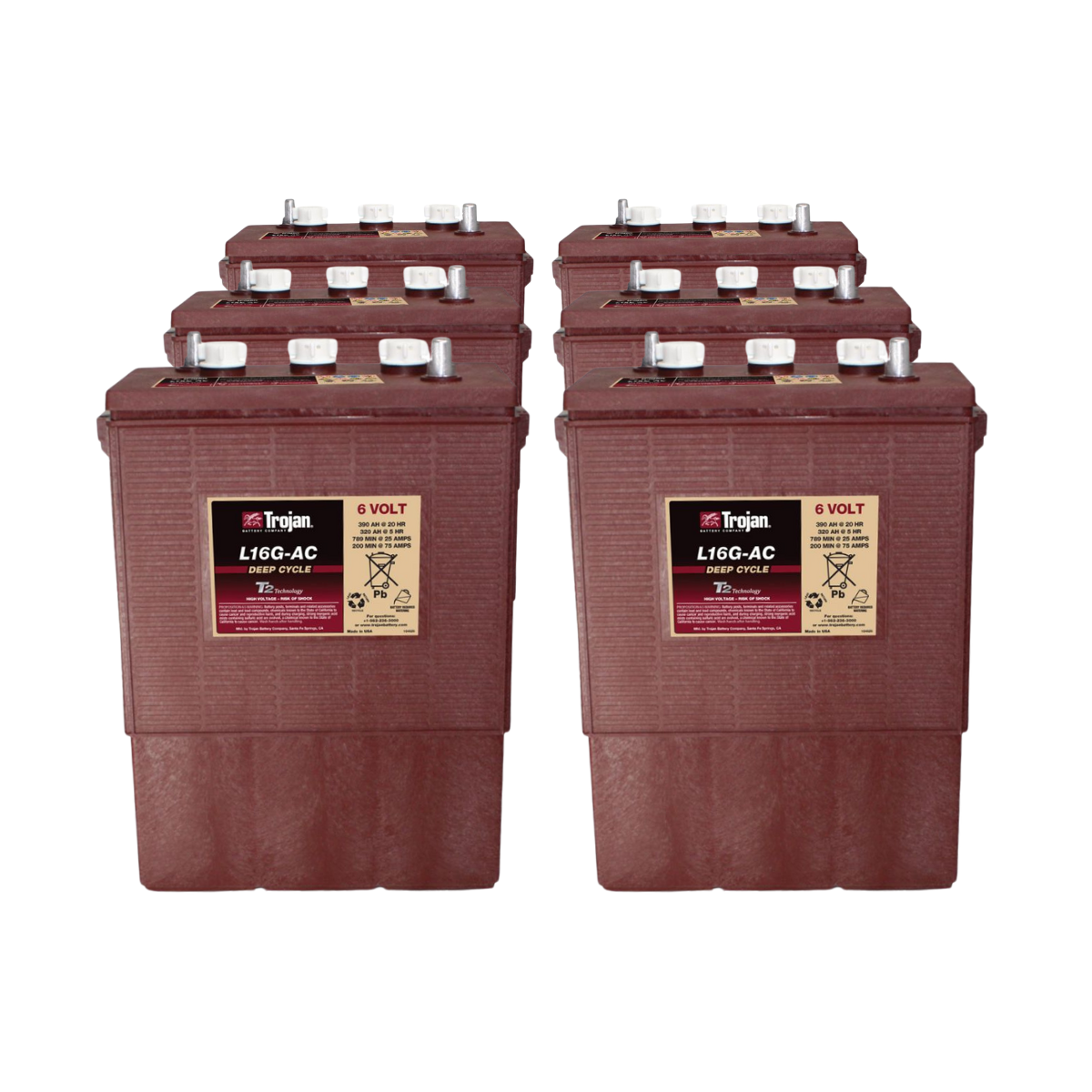 6x Traktionsbatterie Trojan L16G-AC 6V 390Ah Deep Cycle EUTR-Anschluss