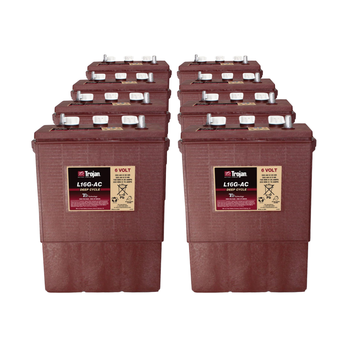 8x Traktionsbatterie Trojan L16G-AC 6V 390Ah Deep Cycle EUTR-Anschluss