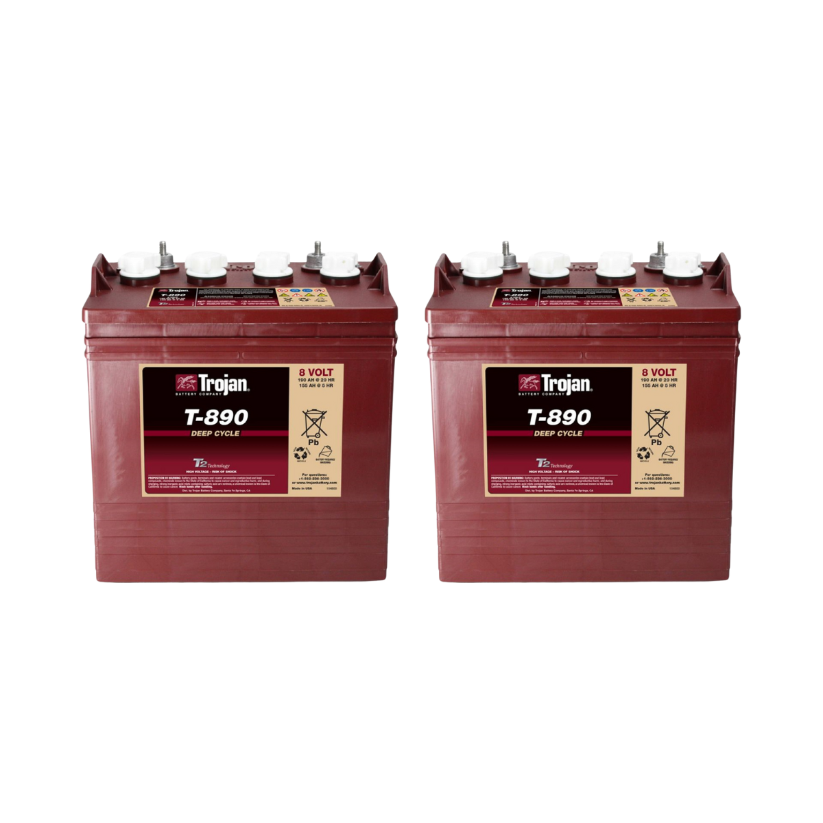 2x Trojan T-890 8V 190Ah Deep Cycle Traktionsbatterie ELPT-Anschluss