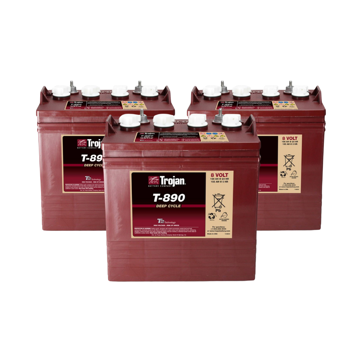 3x Trojan T-890 8V 190Ah Deep Cycle Traktionsbatterie ELPT-Anschluss