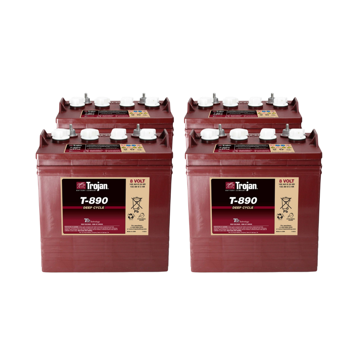 4x Trojan T-890 8V 190Ah Deep Cycle Traktionsbatterie ELPT-Anschluss