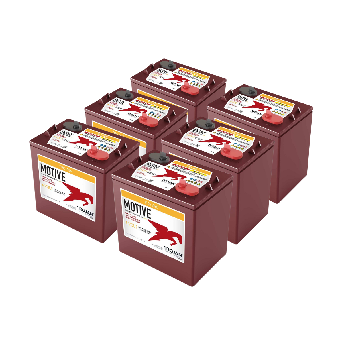 6x Trojan T-105 6V 207Ah Deep Cycle AGM Traktionsbatterie