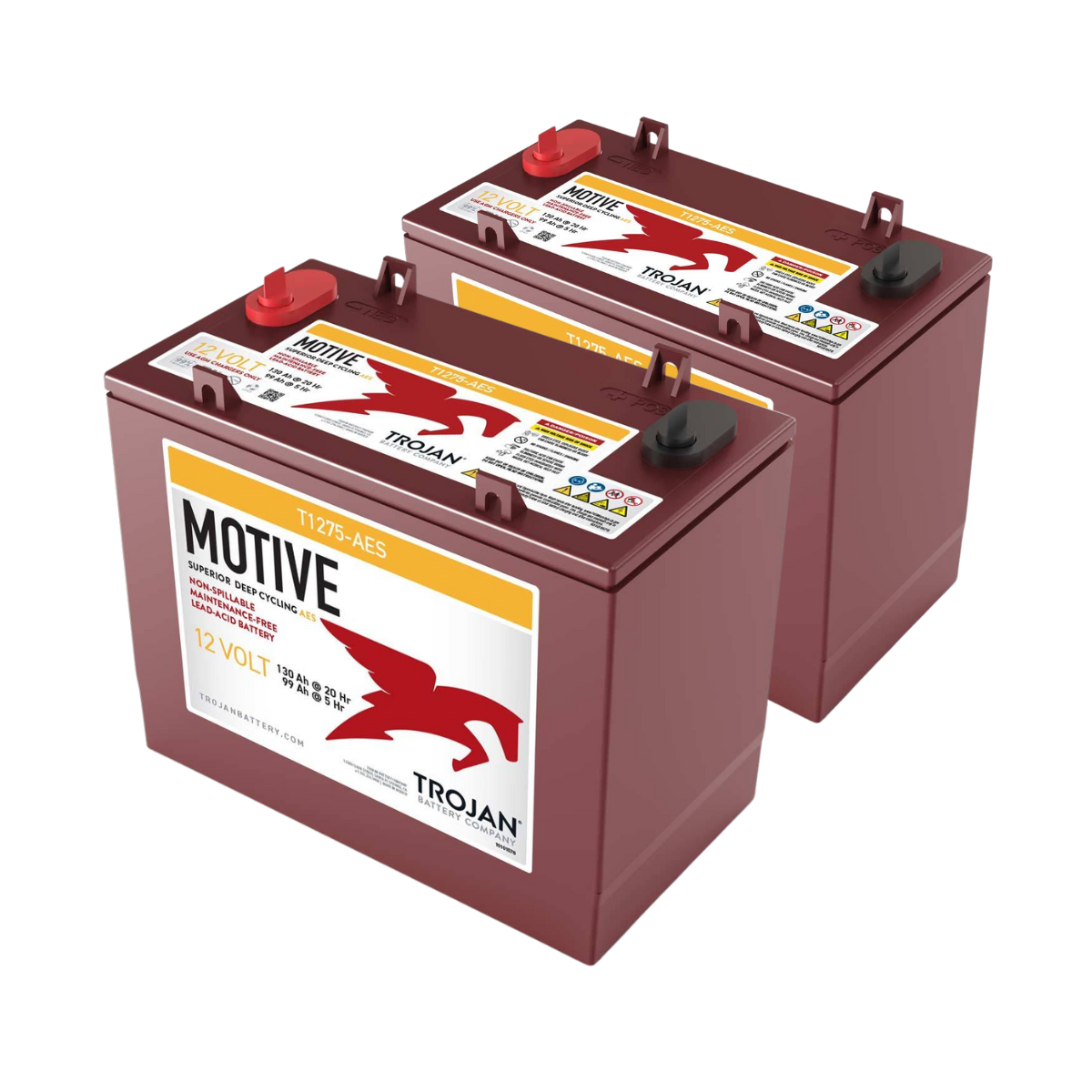2x Trojan T-1275-AES Deep Cycle 12V 130Ah Traktionsbatterie ELPT-Anschluss