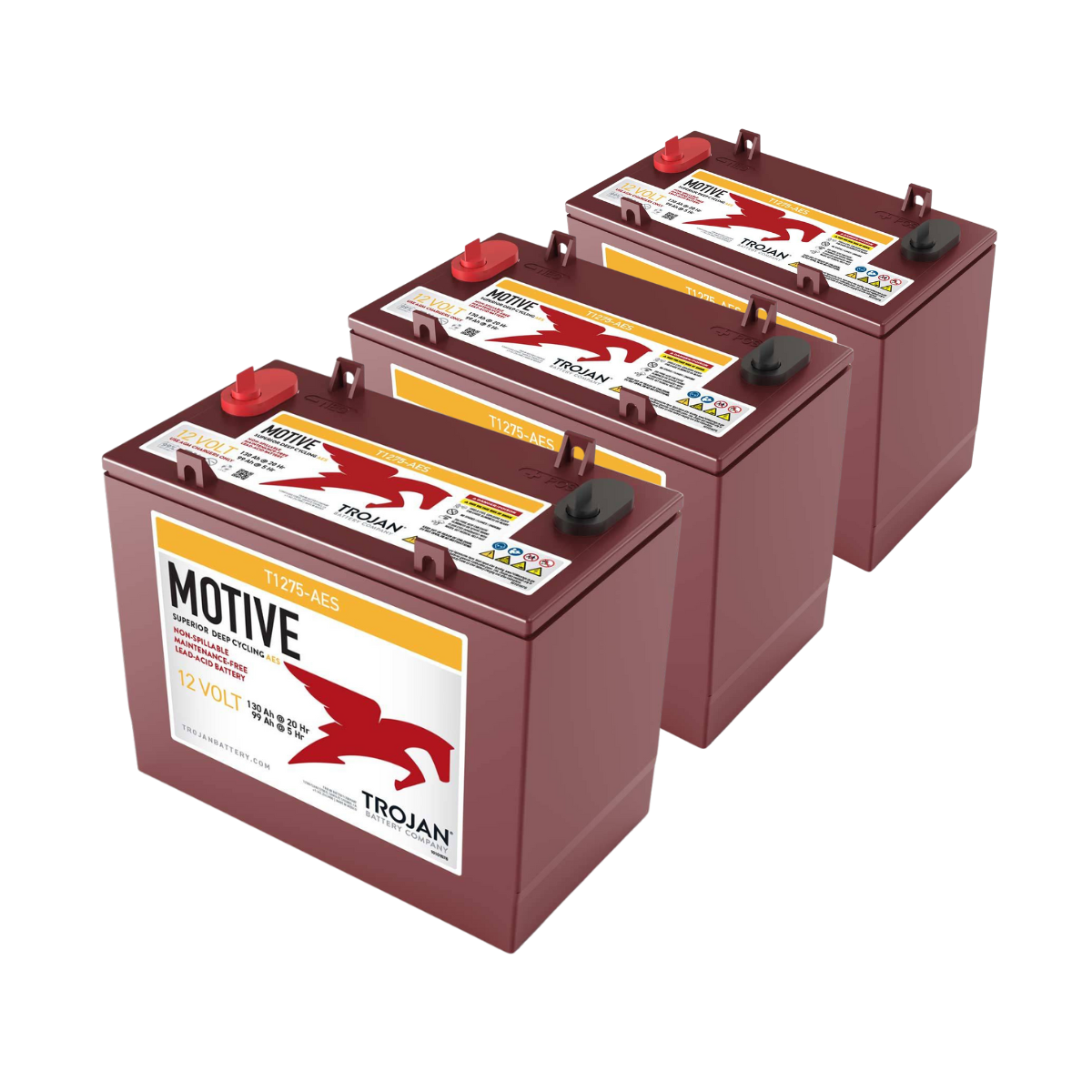 3x Trojan T-1275-AES Deep Cycle 12V 130Ah Traktionsbatterie ELPT-Anschluss
