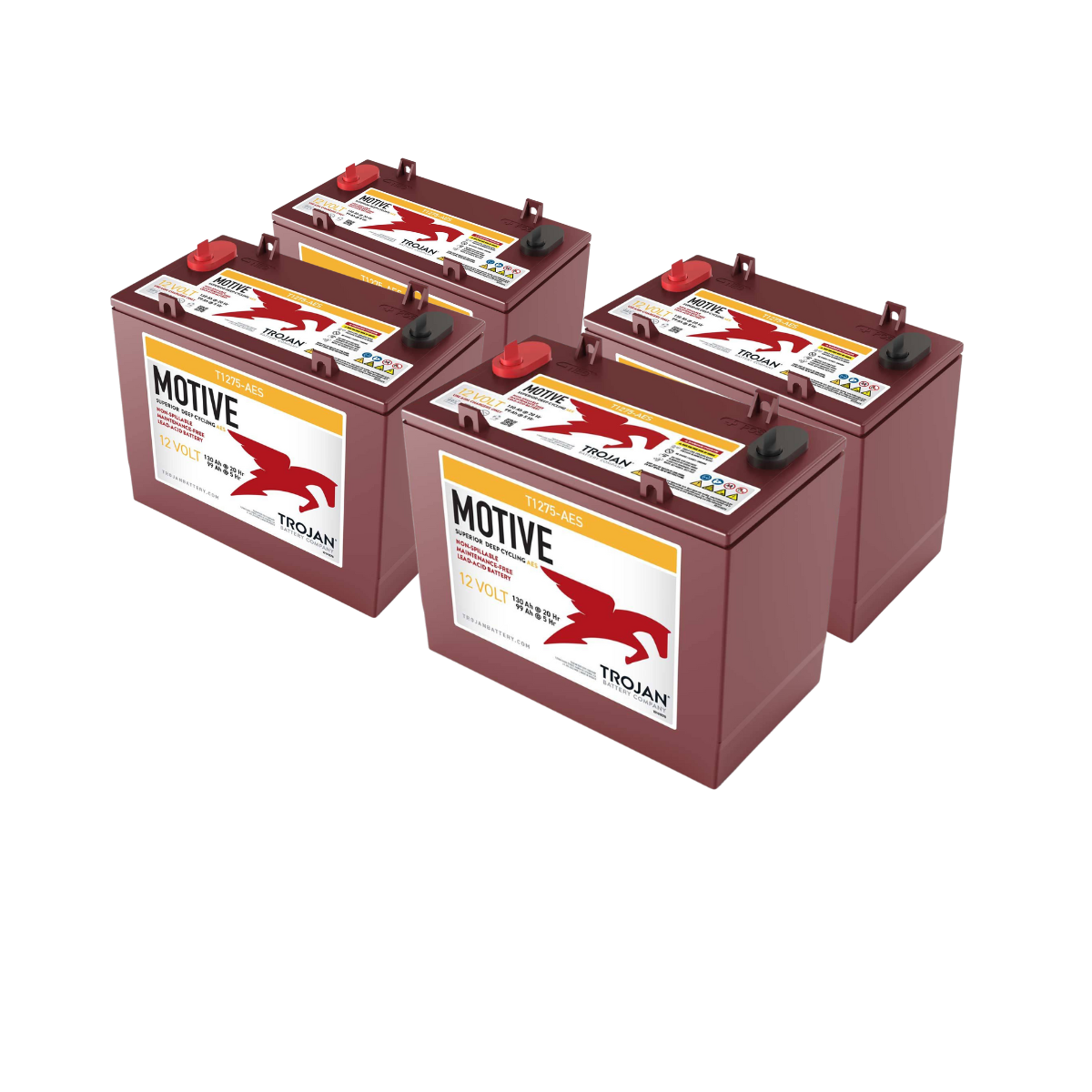 4x Trojan T-1275-AES Deep Cycle 12V 130Ah Traktionsbatterie ELPT-Anschluss
