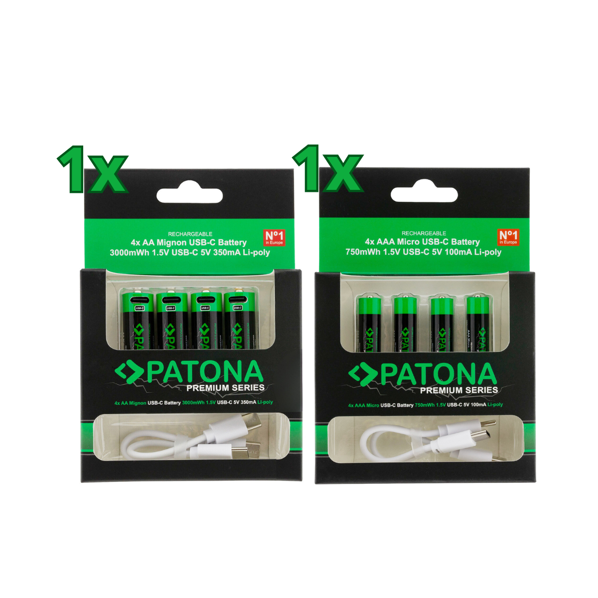 8x PATONA Premium USB-C AAA und AA Akkus Lithium (2x 4er Blister)