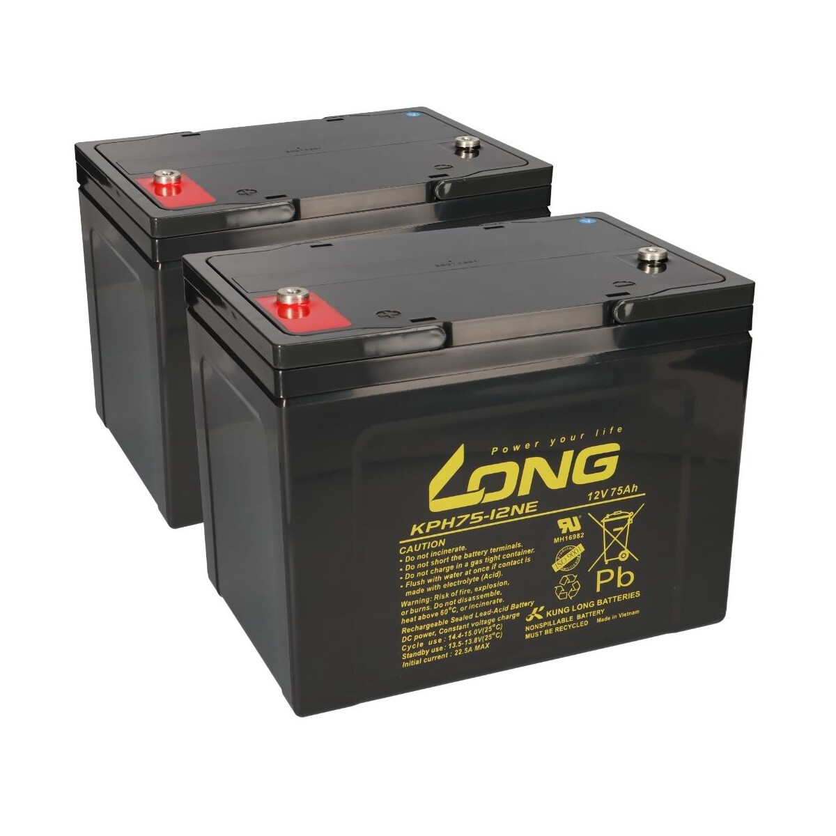 2x Kung Long KPH75-12NE AGM Akku 12V 75Ah M6 – 24V Satz für Elektromobil & Rollstuhl