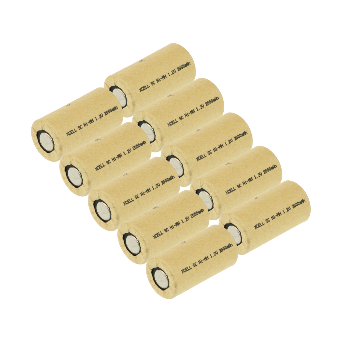 10x XCell Akku Sub-C 1,2V / 2000mAh X2000SCR PP Hochstrom Pappmantel