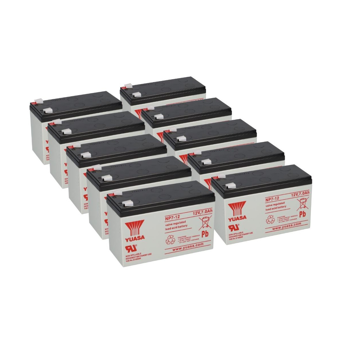 10x Yuasa Blei-Akku NP7-12 Pb 12V 7Ah VdS, Faston 4,8mm