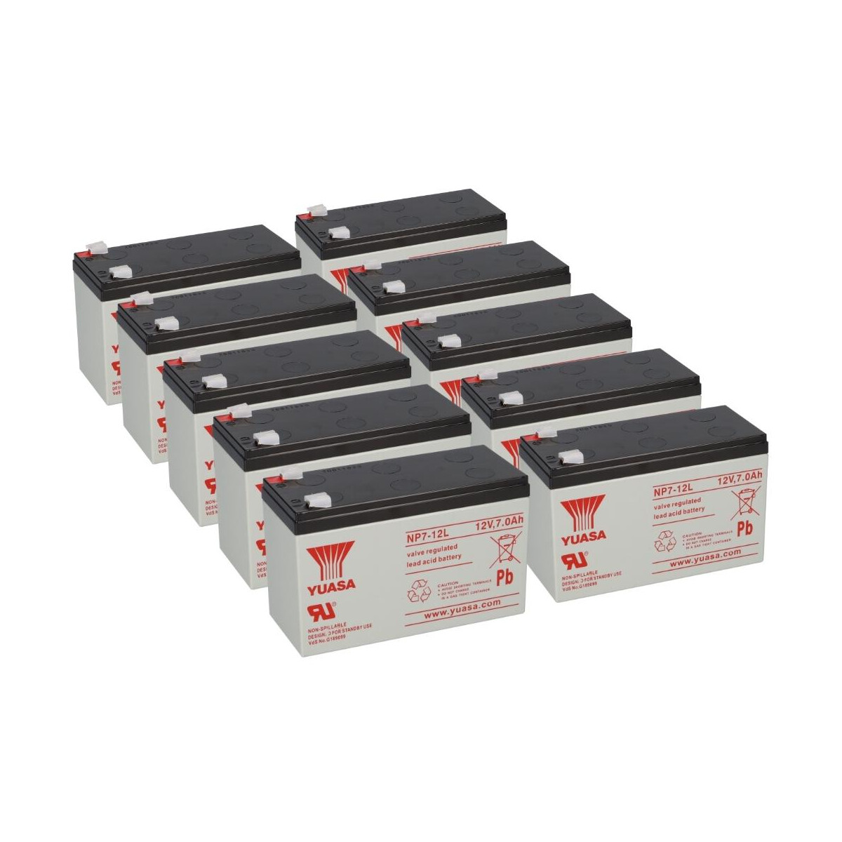 10x Yuasa Blei-Akku NP7-12L Pb 12V 7Ah VdS, Faston 6,3mm