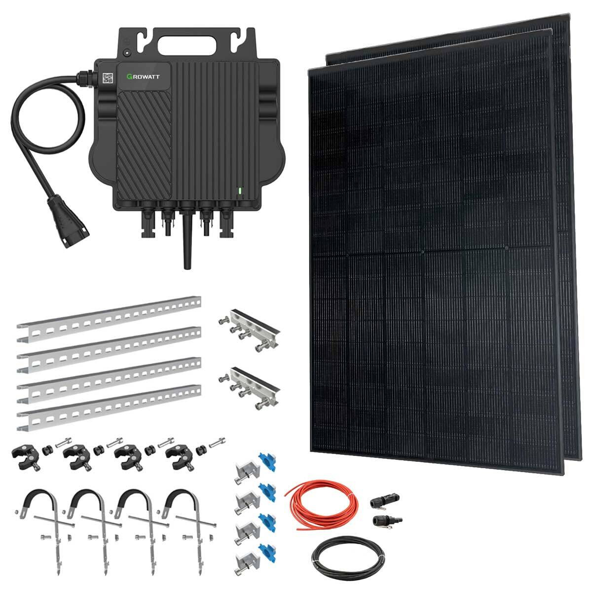 Balkonkraftwerk NEO800M-X mit 860W, Halterungen, Glas Solarpanelen, Growatt mit 0% MwSt nach §12 Abs. 3 UstG