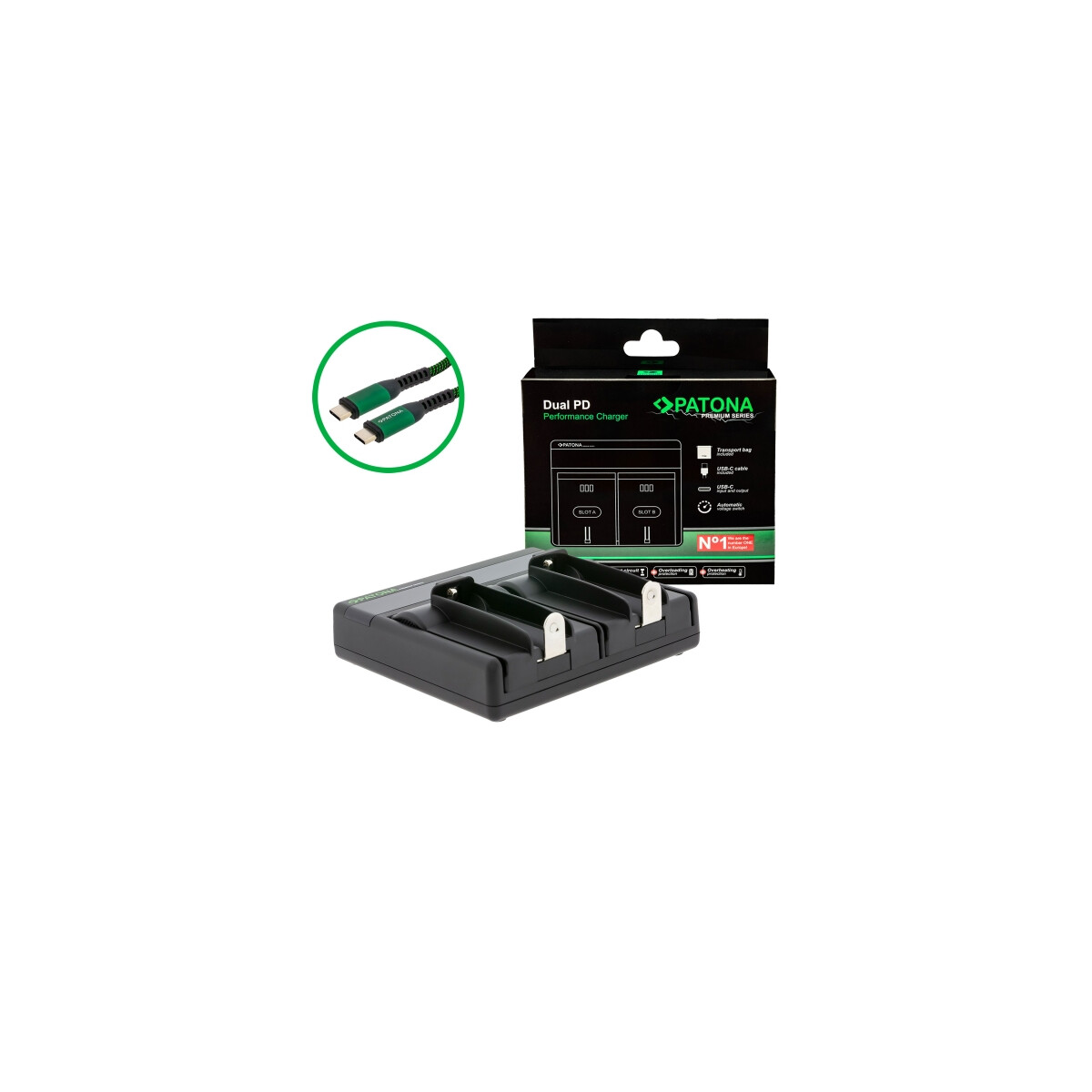 PATONA Premium Dual PD Performance Ladegerät für 18650 Cell inkl. USB-C input / output