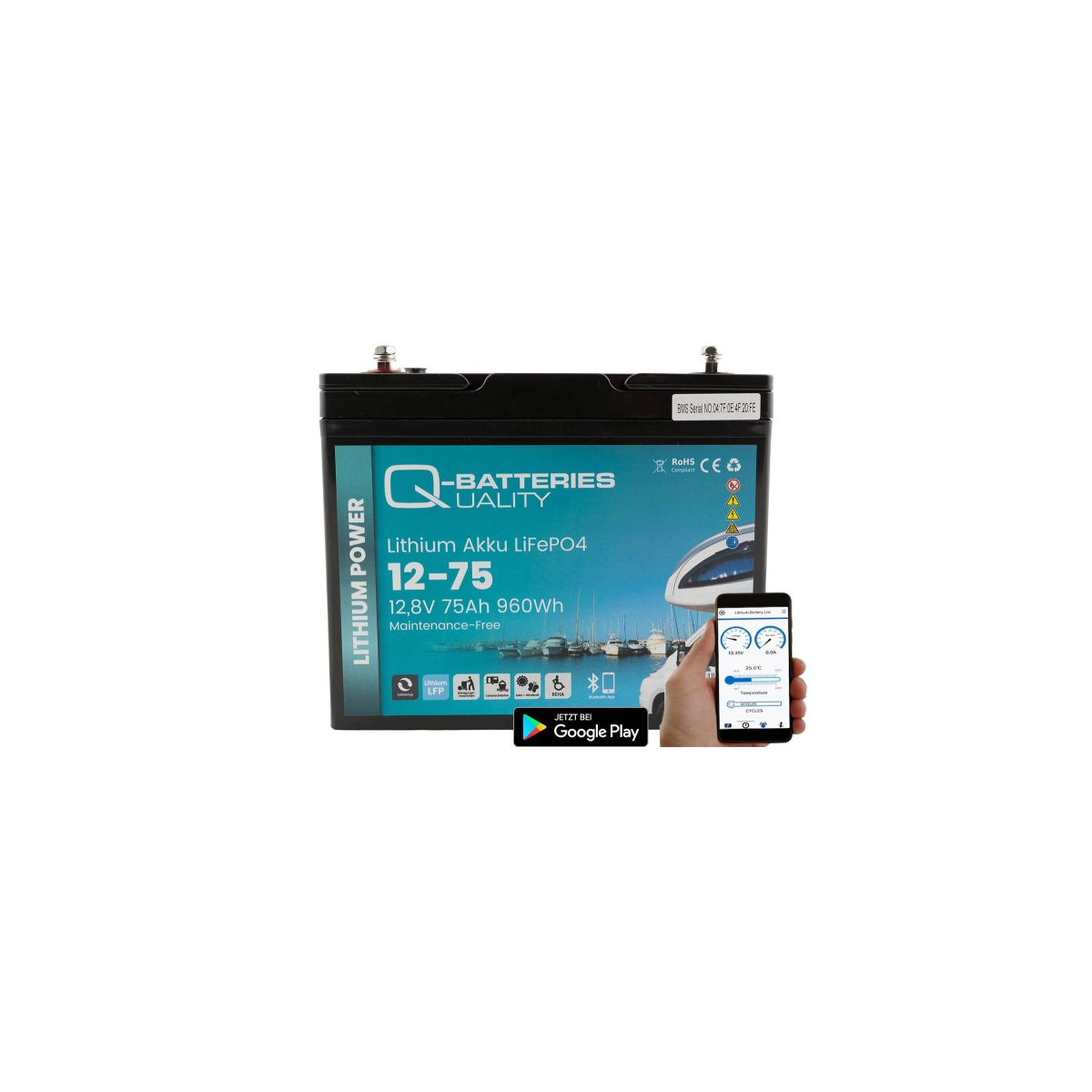 Q-Batteries Lithium Akku 12,8V 75Ah + Victron Orion-Tr 12/12-18A DC/DC