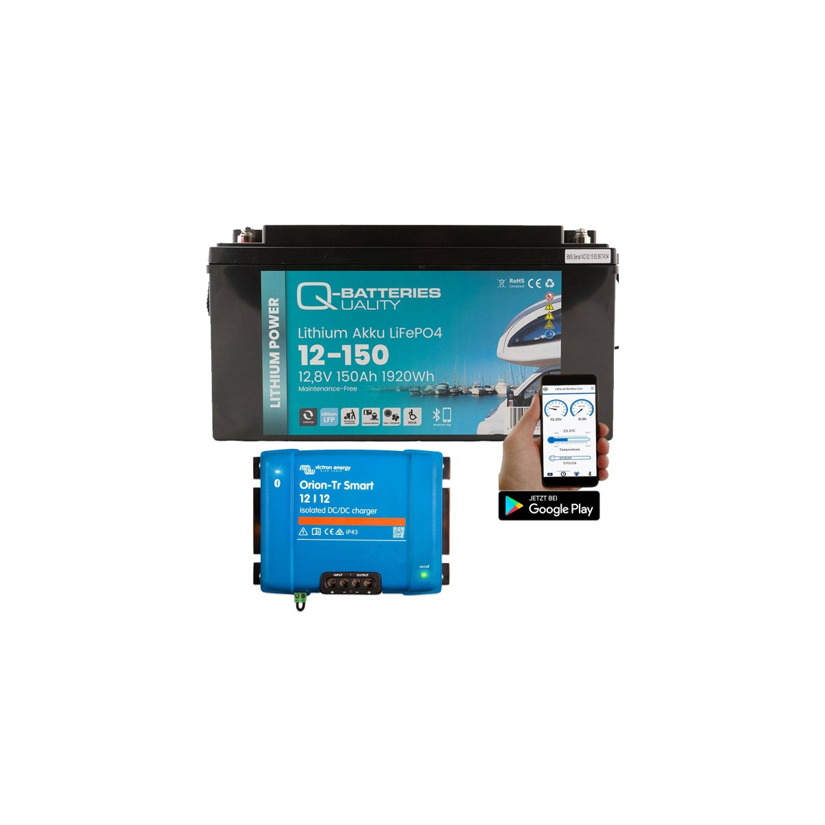 Q-Batteries 12-150 12,8V 150Ah 1920Wh LiFePO4 Batterie + Victron Orion Ladegerät