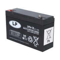 Landport LP6-12 T1 6V 12Ah AGM Bleiakku VdS 4,8 mm Faston 6