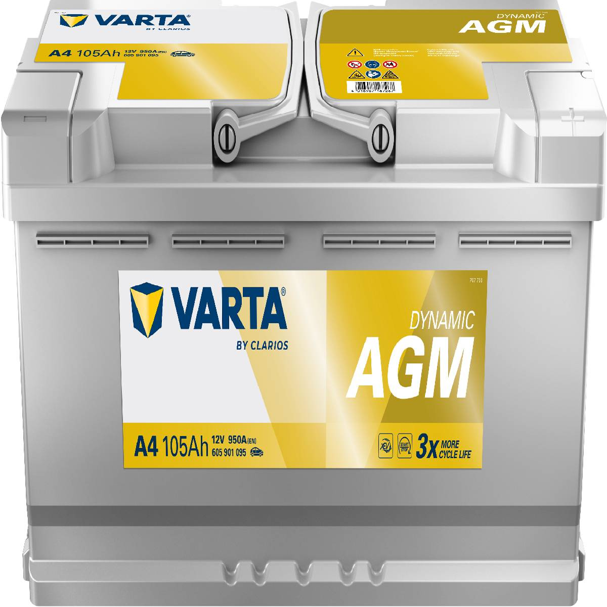 VARTA A4 Silver Dynamic AGM 12V 105Ah 950A Autobatterie Start-Stop 605 901 095