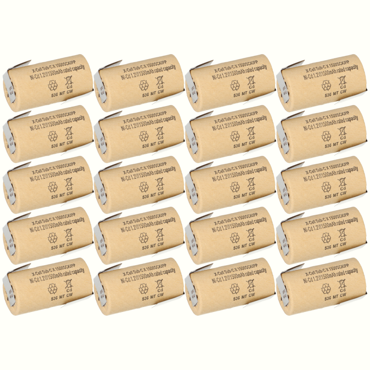 20x XCell Sub-C Hochleistungsakku mit Z- Lötfahne - 1,2V 1500 mAh Ni-CD