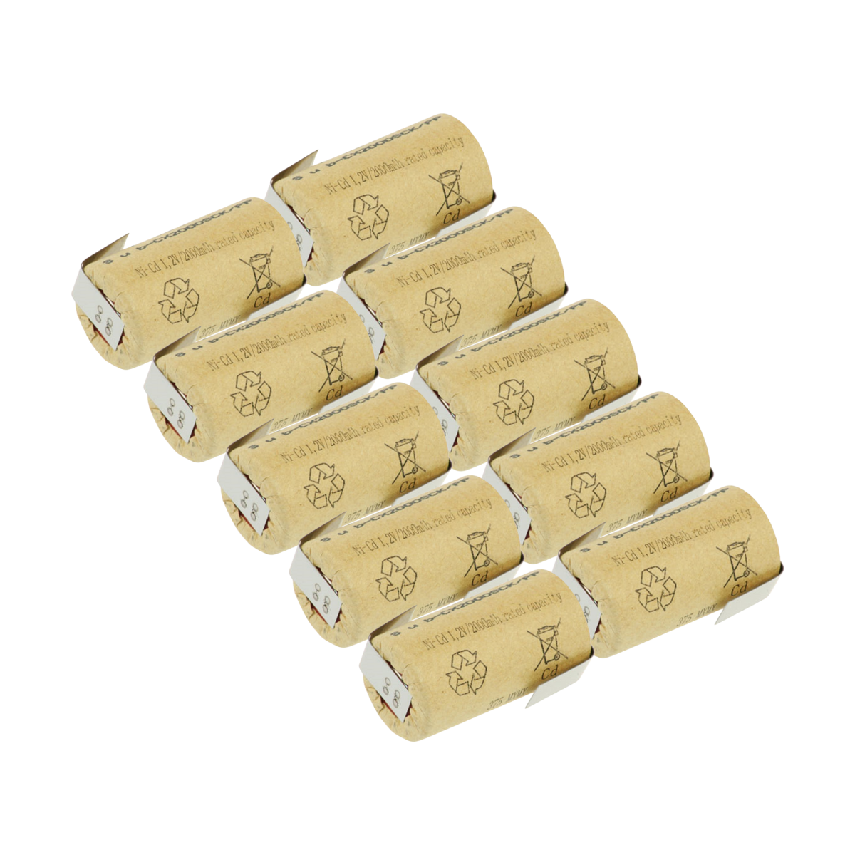 10x XCell Sub-C Hochleistungsakku mit Z- Lötfahne - 1,2V 2000 mAh Ni-CD