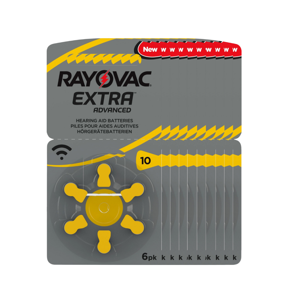 60x Rayovac Hörgerätebatterie Zinc Air, 10, 1.4V Extra Advanced 10x 6 Blister