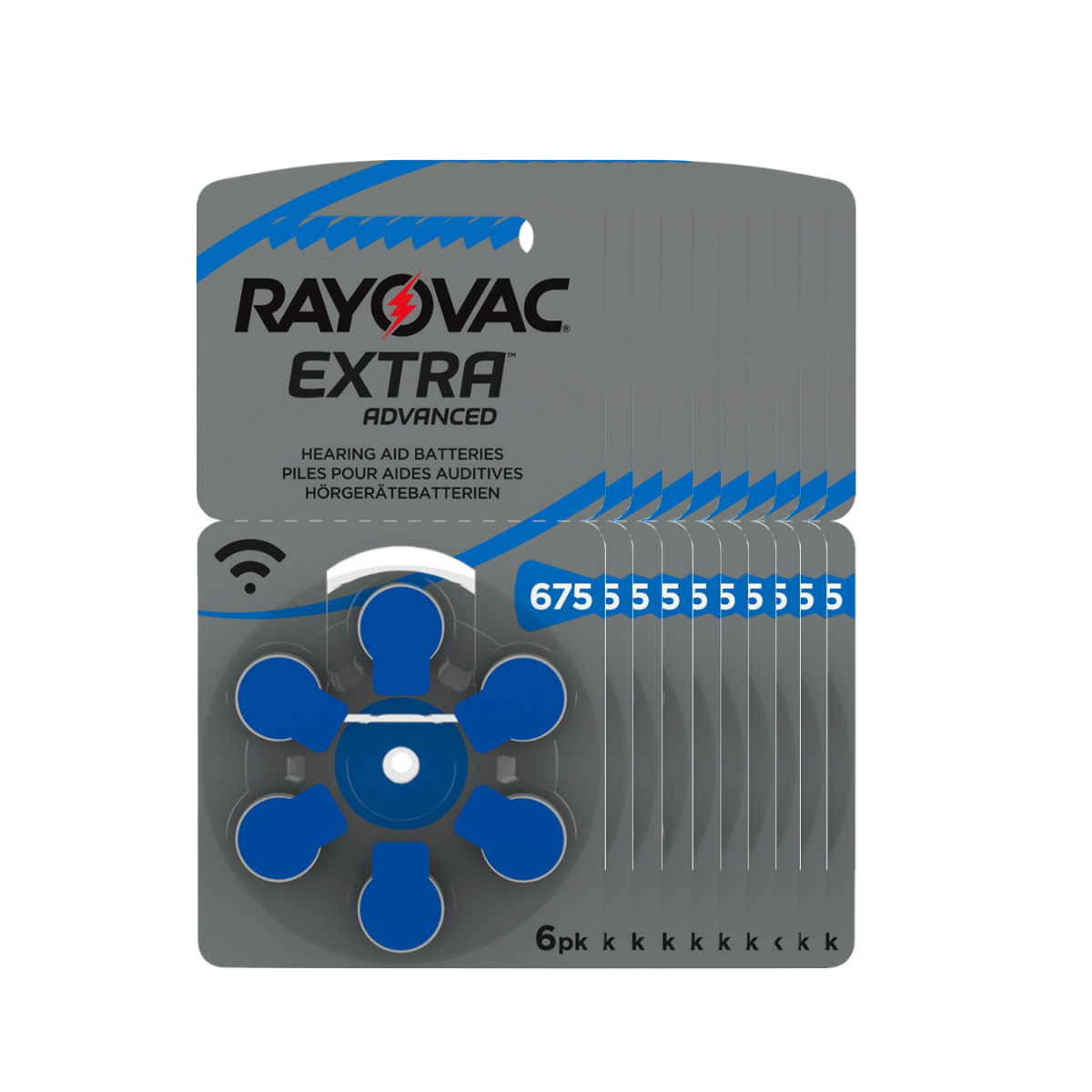 60x Rayovac Hörgerätebatterie Zinc Air, 675, 1.4V Extra Advanced 10x 6 Blister