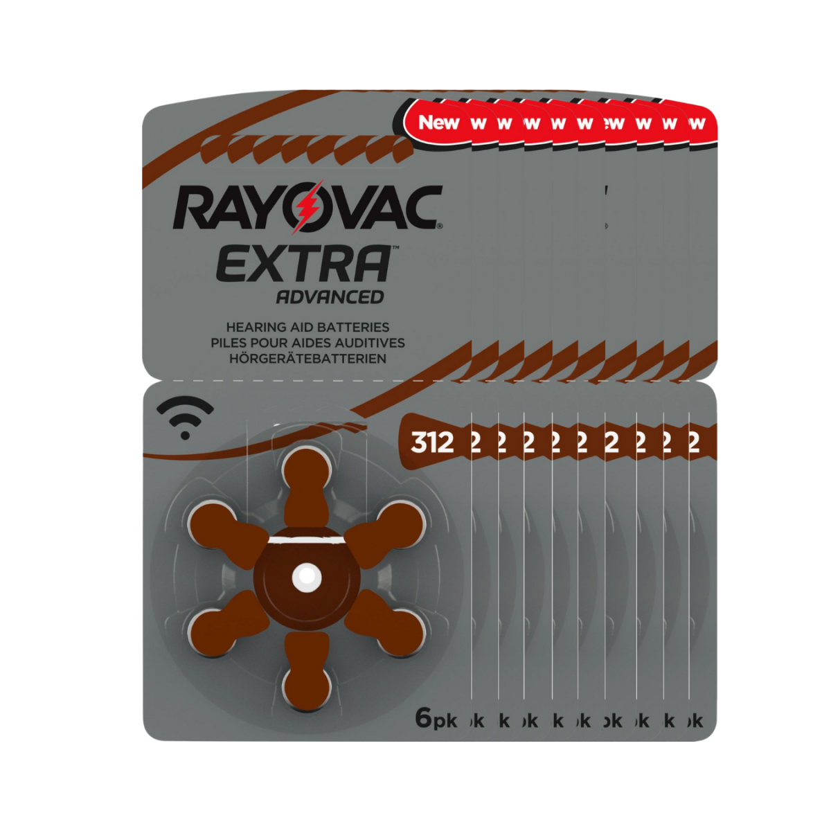 60x Rayovac Hörgerätebatterie 312 Zinc Air Extra Advanced 10x 6 Blister