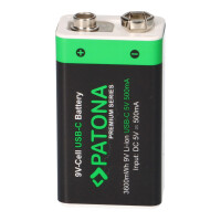 2x PATONA Premium 9V Li-Ion Akku 3,6Wh USB-C inkl. Ladekabel