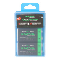 PATONA 2x 9 Volt Block Premium Akkus 3,6Wh mit USB-C und Lad
