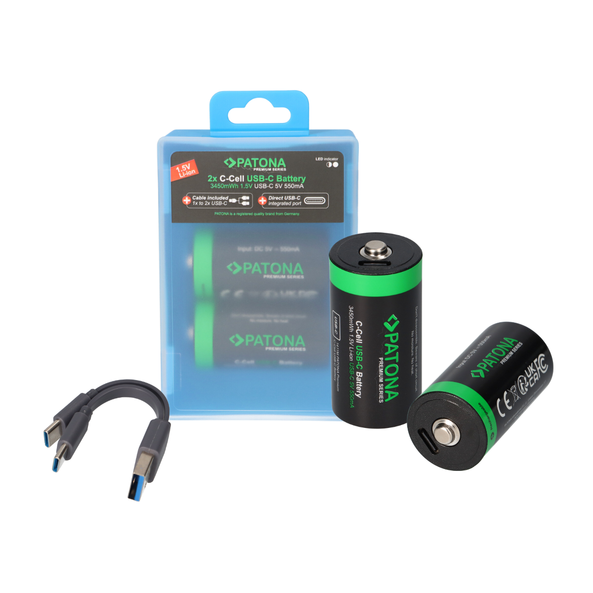 2x LR14 Baby C Premium Akkus 3,5Wh mit USB-C und Ladekabel
