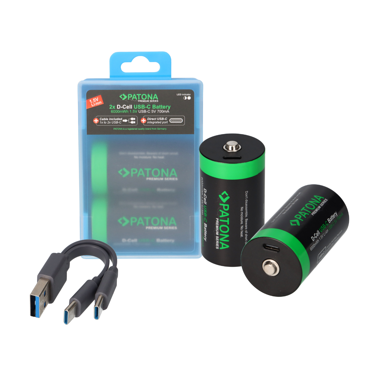2x LR20 Mono D Premium Akkus 6,0Wh mit USB-C und Ladekabel