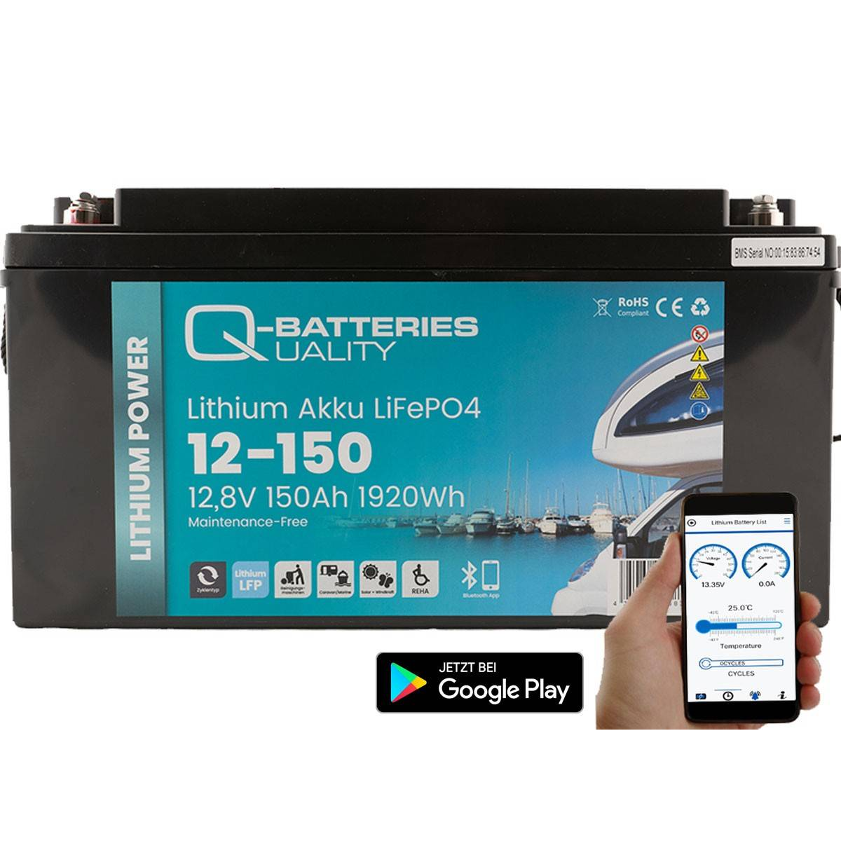 Q-Batteries LiFePO4 Akku 12-150 12,8V 150Ah 1920Wh mit Bluetooth