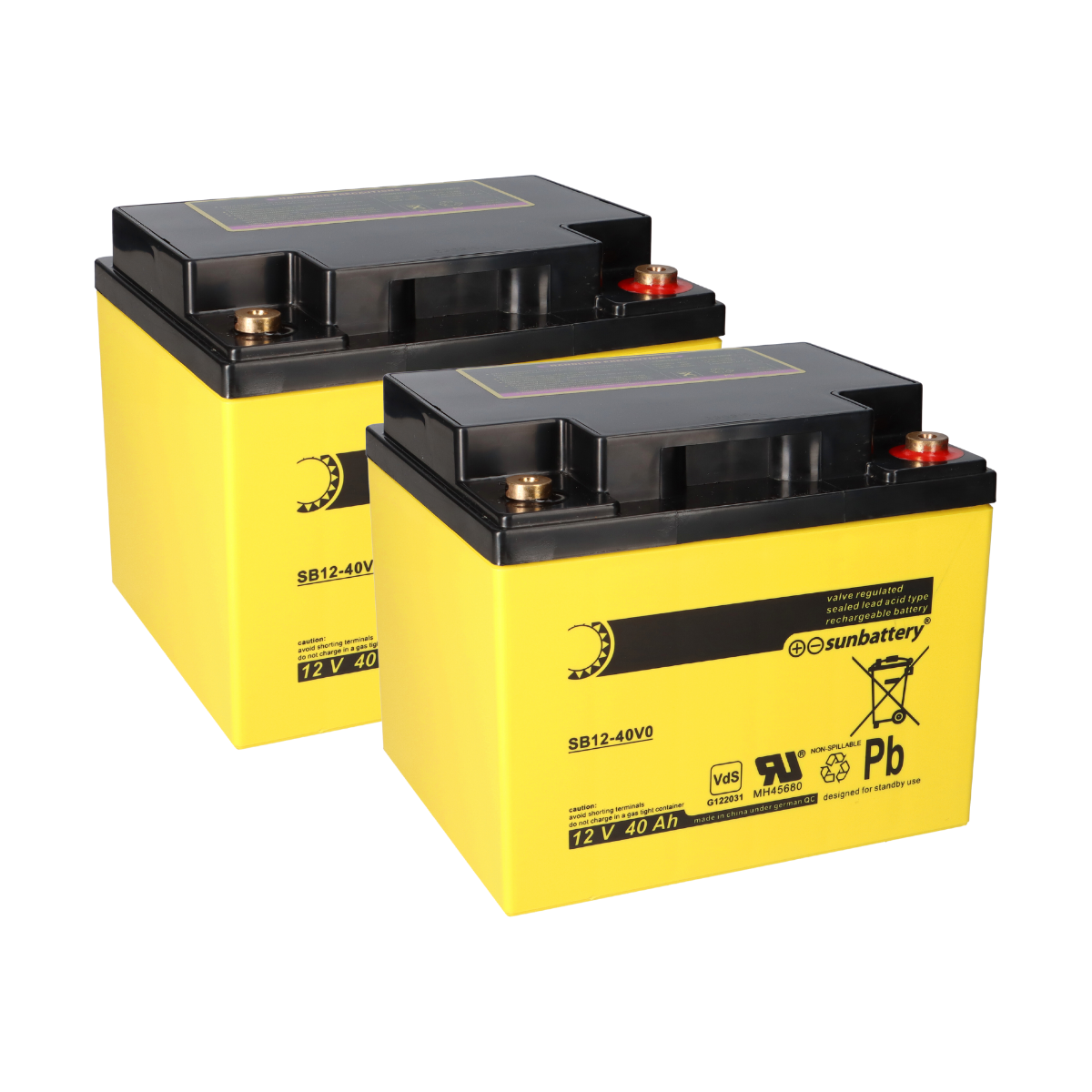 2x AGM Akku 12V 40Ah für Siemens FC726-ZA Brandmeldezentrale – SUN Battery VdS