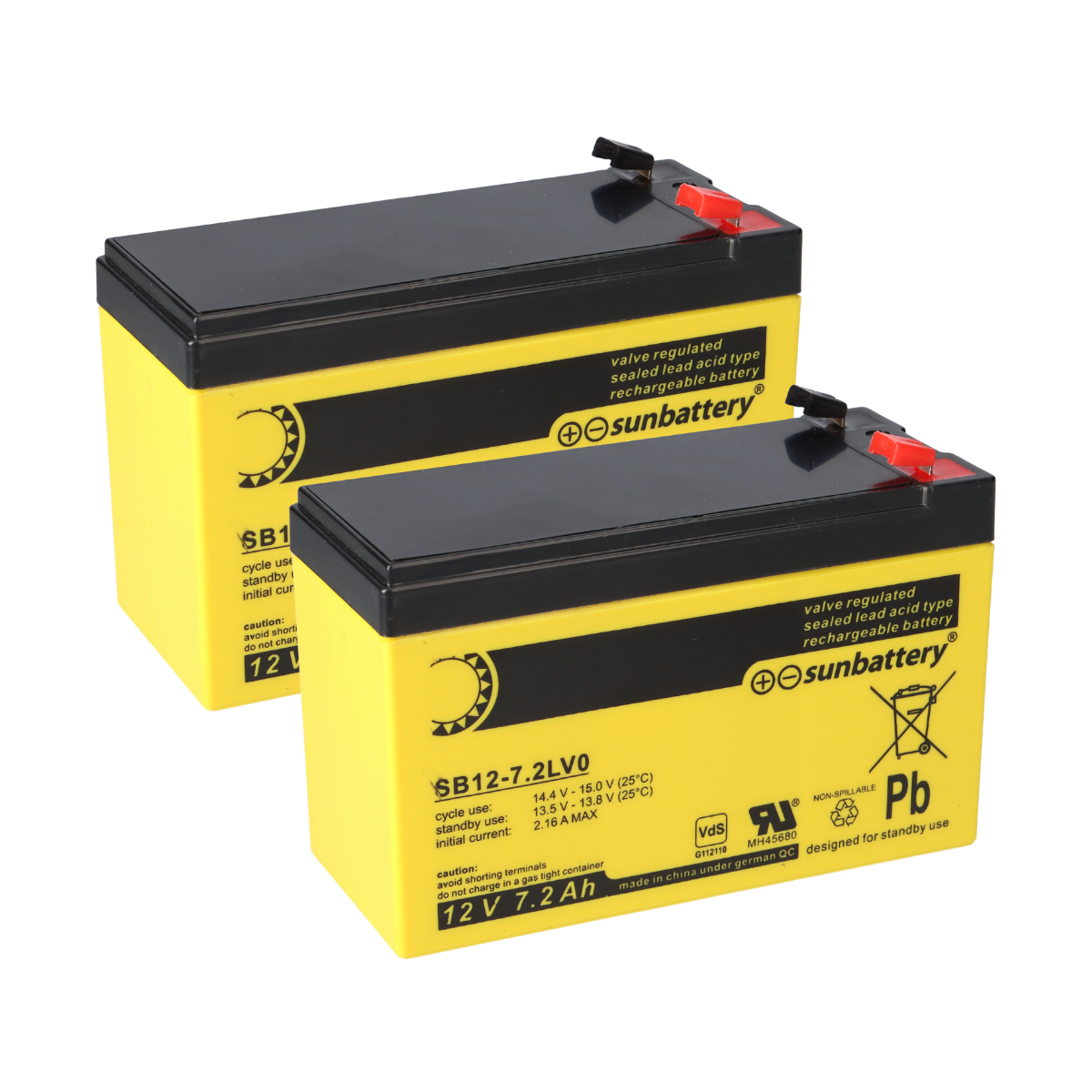 2x AGM Akku 12V 7,2Ah für ABB BZK4E Brandmeldezentrale – SUN Battery VdS