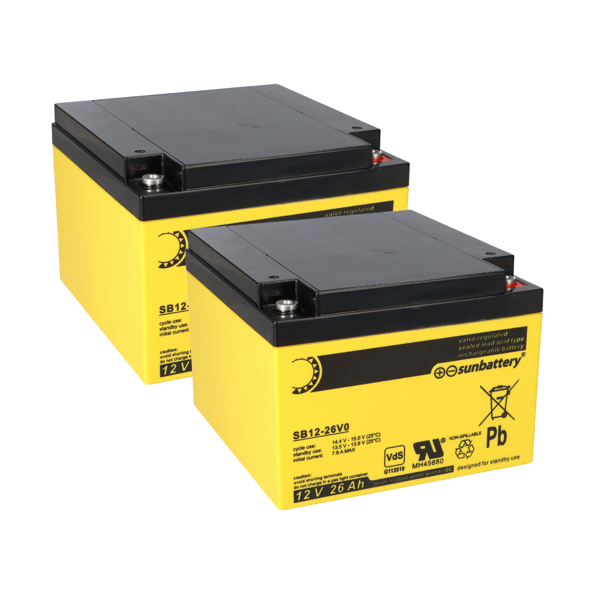 2x AGM Akku 12V 26Ah für Siemens FC2020-AA Brandmeldezentrale – SUN Battery VdS