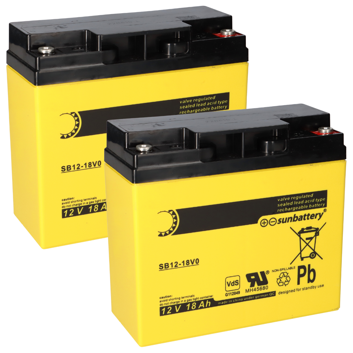 2x AGM Akku 12V 18Ah für ABB BZK20 Brandmeldezentrale – SUN Battery VdS