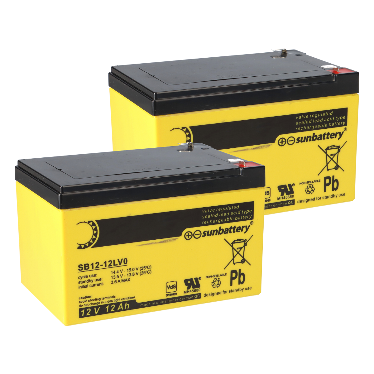 2x AGM Akku 12V 12Ah für Telenot comfire 80 BMT Brandmeldezentrale – SUN Battery VdS