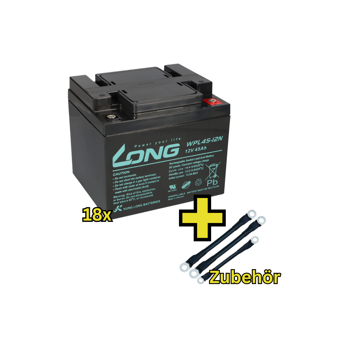 USV-Akku Kung Long 216V-Anlage - 18 x WPL45-12N-M für Sicherheitsbeleuchtung Inkl. Zubehör und Verbinder