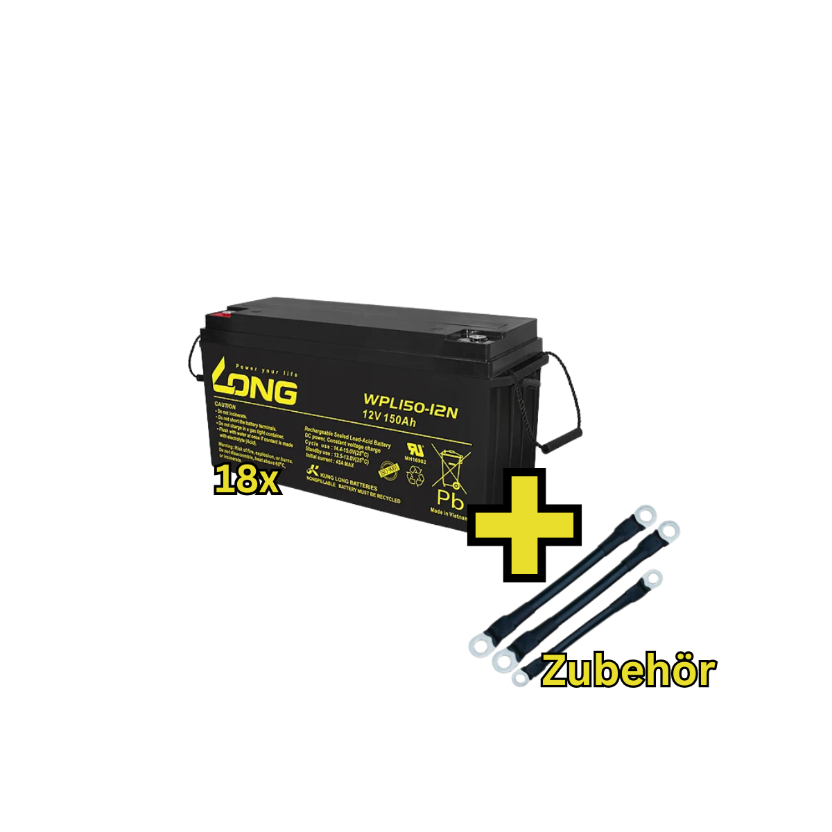 USV-Akku Kung Long 216V-Anlage - 18 x WPL150-12N-M für Sicherheitsbeleuchtung Inkl. Zubehör und Verbinder
