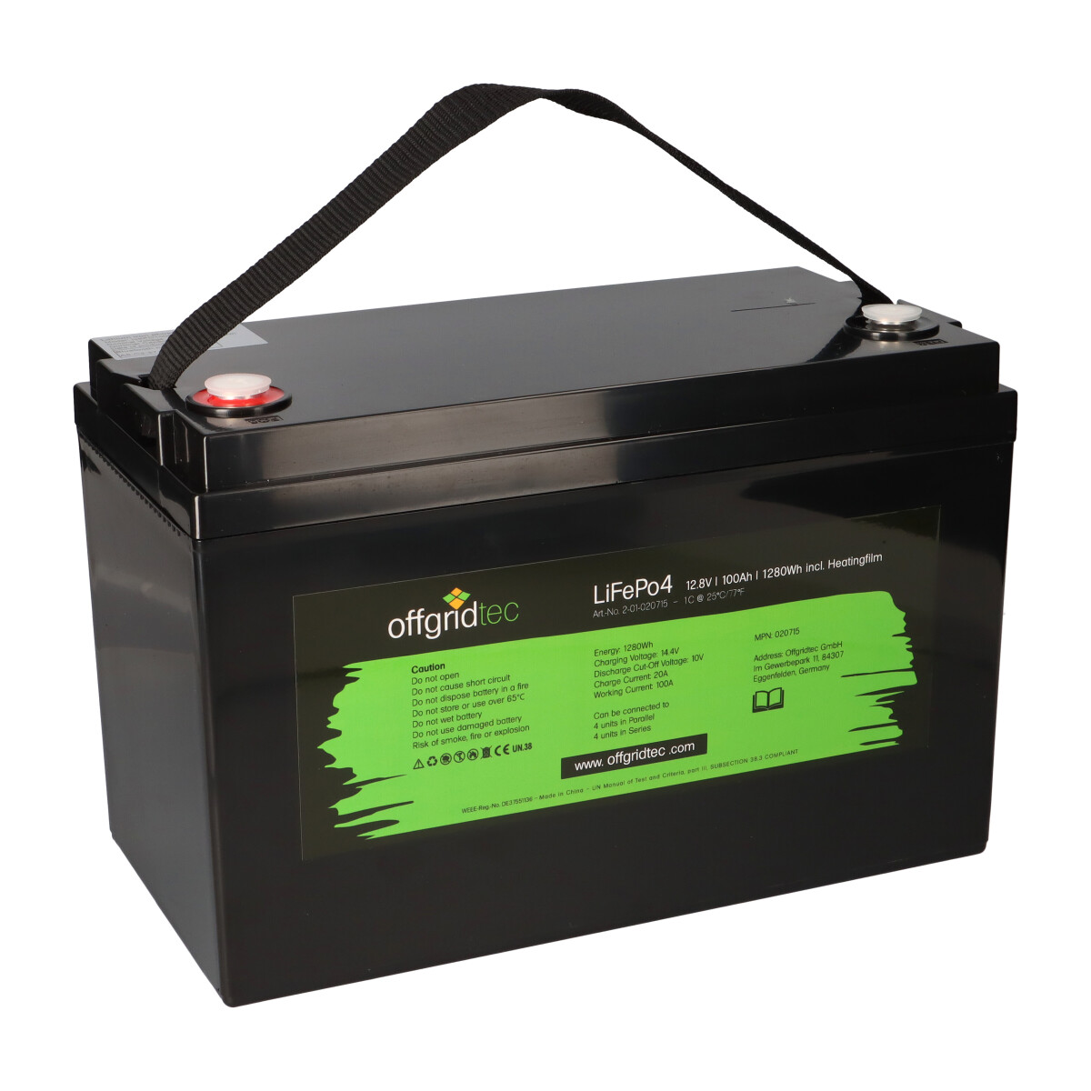 Offgridtec LifePo4 Akku 12/100 12,8V 100Ah mit BMS und Heizmatte 1280Wh
