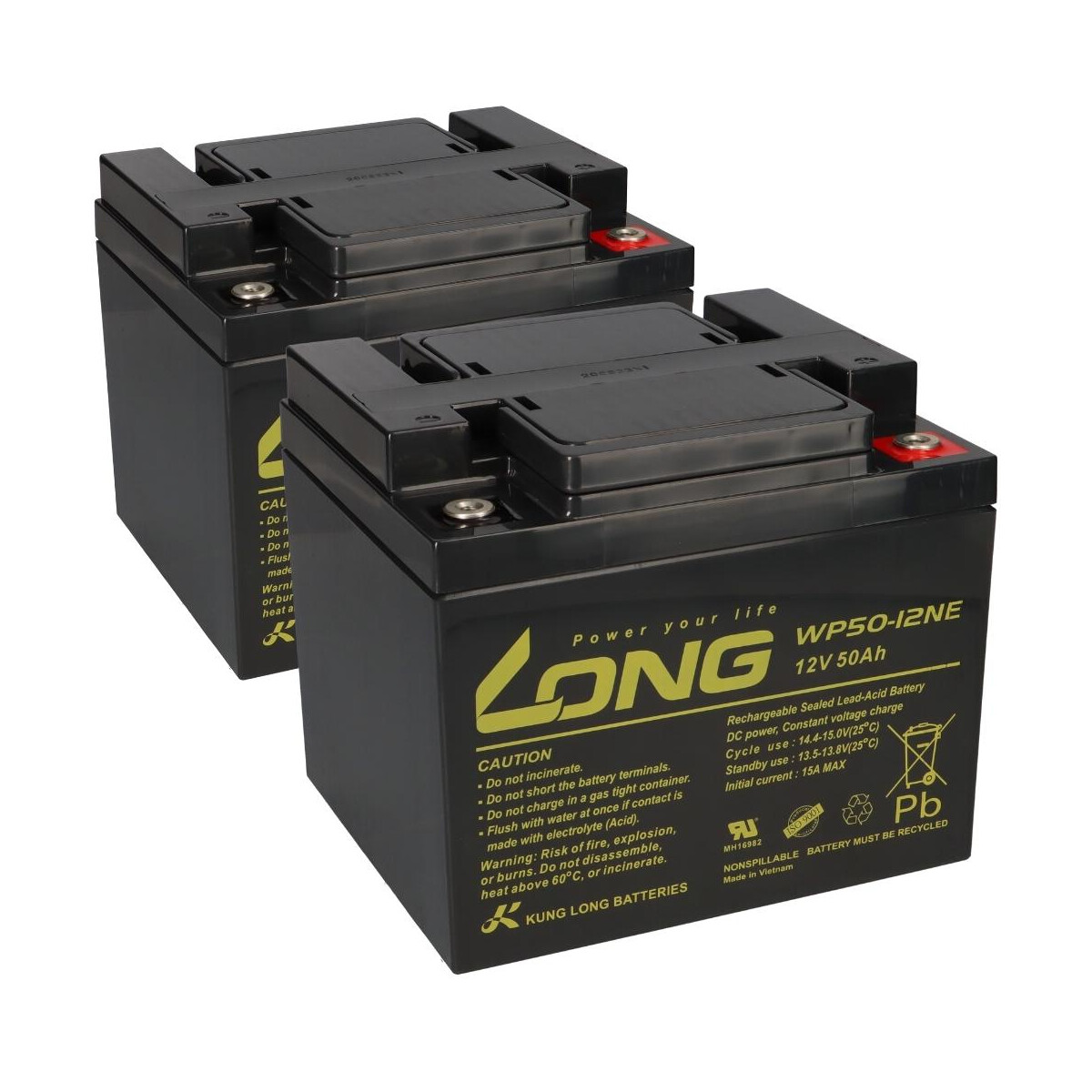 Ersatzakku-Set 24V 50Ah mit 2x Kung Long WP50-12NE für Meyra Ortopedia Compact 920 Relax