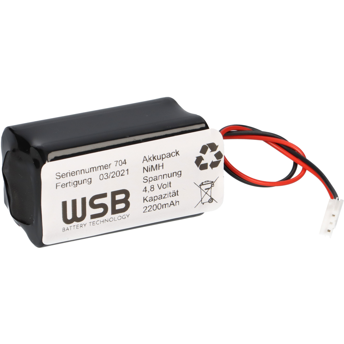 NiMH4820Q – 4,8 V NiMH Akku 2,2 Ah mit 30 cm Kabel & Stecker (vorkonfektioniert)