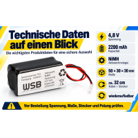 Notleuchten-Akku NiMH4820Q – 4,8 V NiMH 2,2 Ah mit 30 