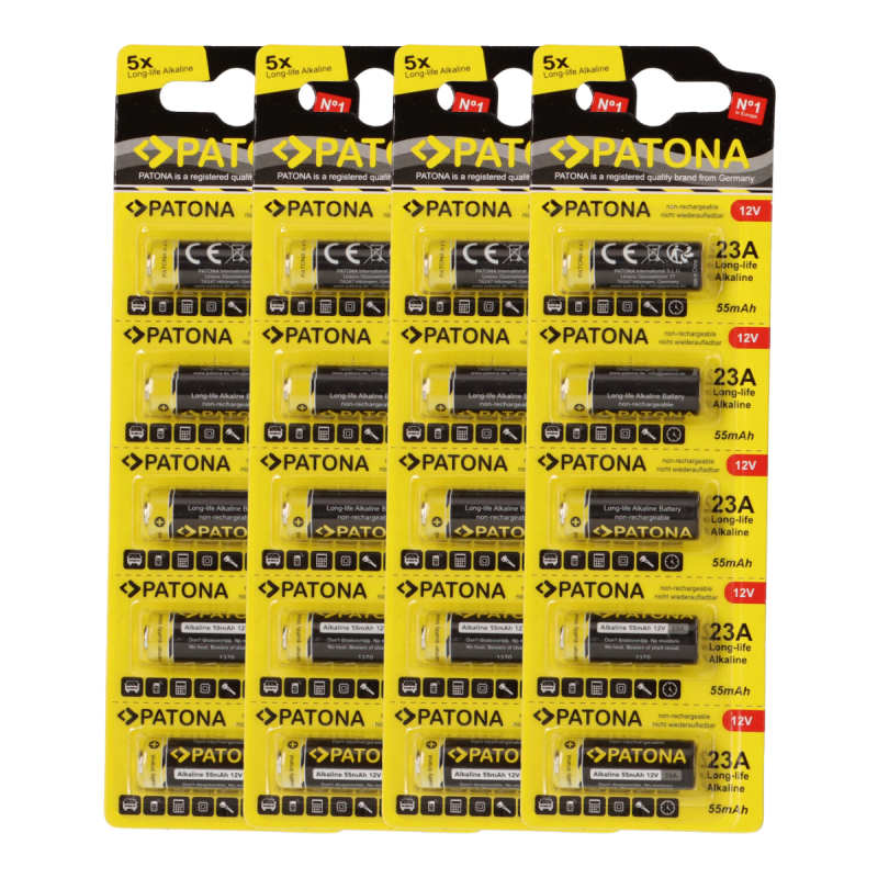 PATONA 20x (4x5 Stück) 12V 23A 23GA MN21 Spezialbatterie für Garagentoröffner, Fernbedienungen, Alarmsysteme, Bluetooth-Headset etc. kompatibel mit MN21,V23GA, 3LR50, LRV08, 8LR932, L1028