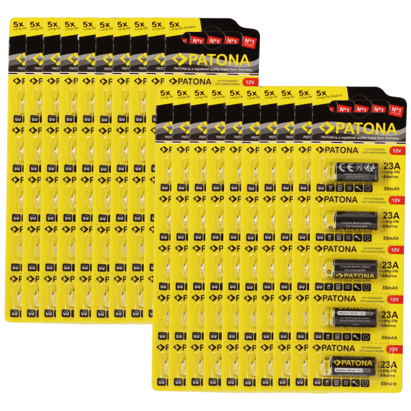 PATONA 100x (20x5 Stück) 12V 23A 23GA MN21 Spezialbatterie für Garagentoröffner, Fernbedienungen, Alarmsysteme, Bluetooth-Headset etc. kompatibel mit MN21,V23GA, 3LR50, LRV08, 8LR932, L1028