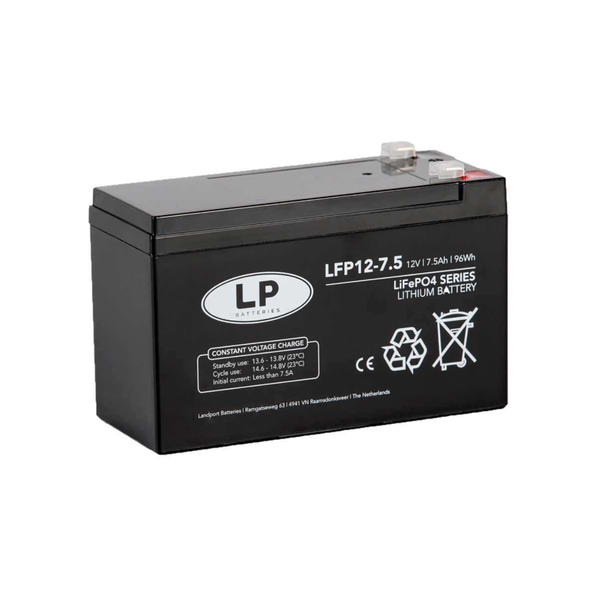 Landport LFP V12-7,5 T2 Lithium Batterie 12,8V 7,5Ah LiFePO4 Akku mit BMS – 96Wh