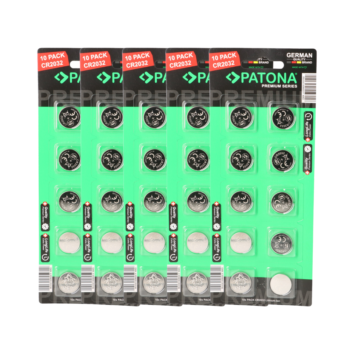 PATONA Premium 50x CR2032 Batterien (5x10er) Pack 3V Lithium