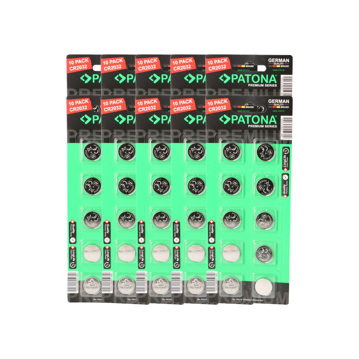 PATONA Premium 100x CR2032 Batterien (10x10er) Pack 3V Lithium