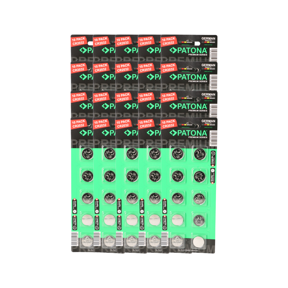 PATONA Premium 200x CR2032 Batterien (20x10er) Pack 3V Lithium