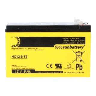 SUN Battery AGM HC12-9 Akku 12V 9Ah | OGiV | High Cycle | Zyklenfest | Wartungsfrei