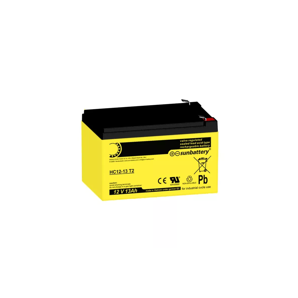 SUN Battery AGM Akku 12V 13Ah High Cycle zyklenfest – T2 6,3mm (151×98×101mm)