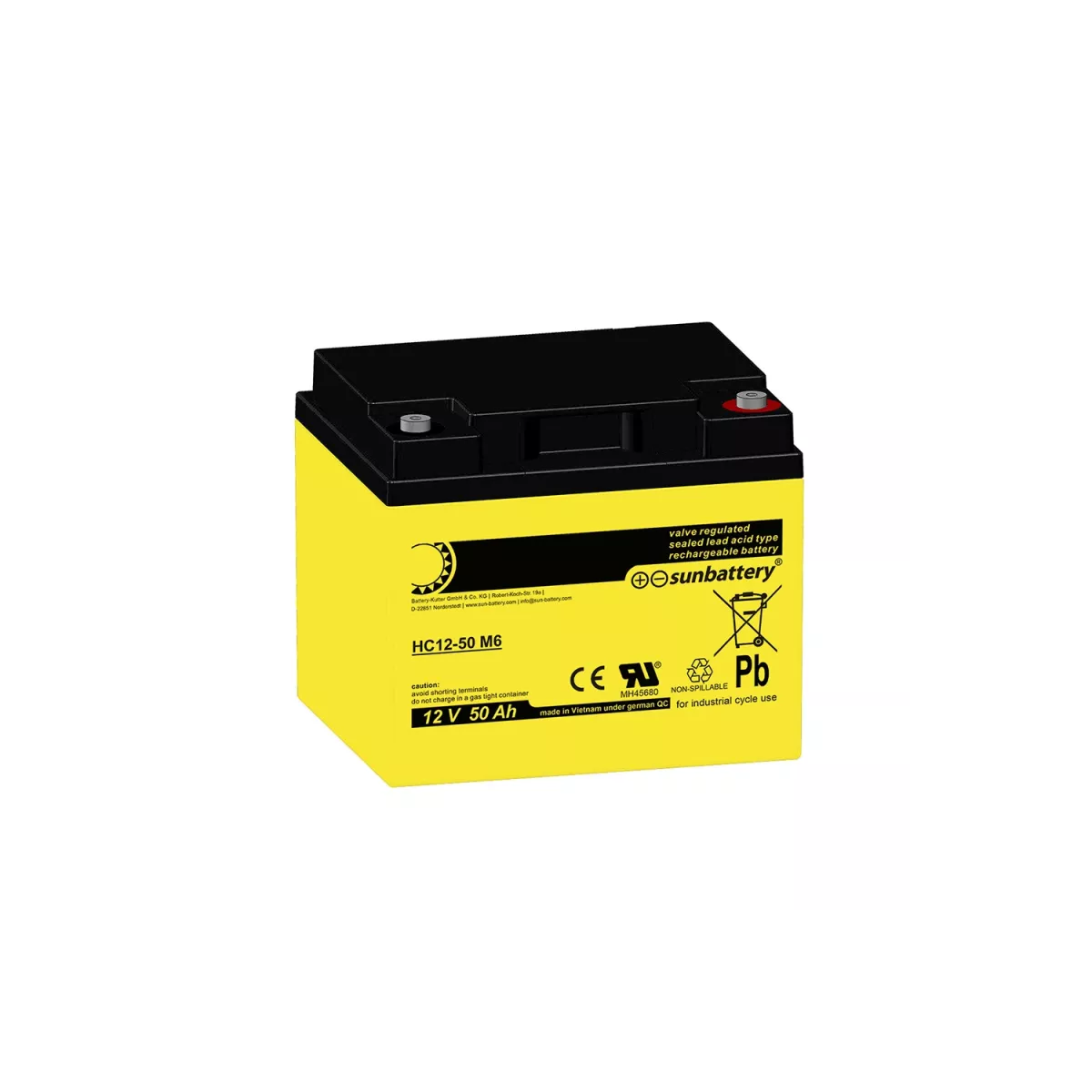 SUN Battery AGM Akku 12V 50Ah High Cycle zyklenfest – F-M6 Schraubanschluss (197,5×165,5×170mm)